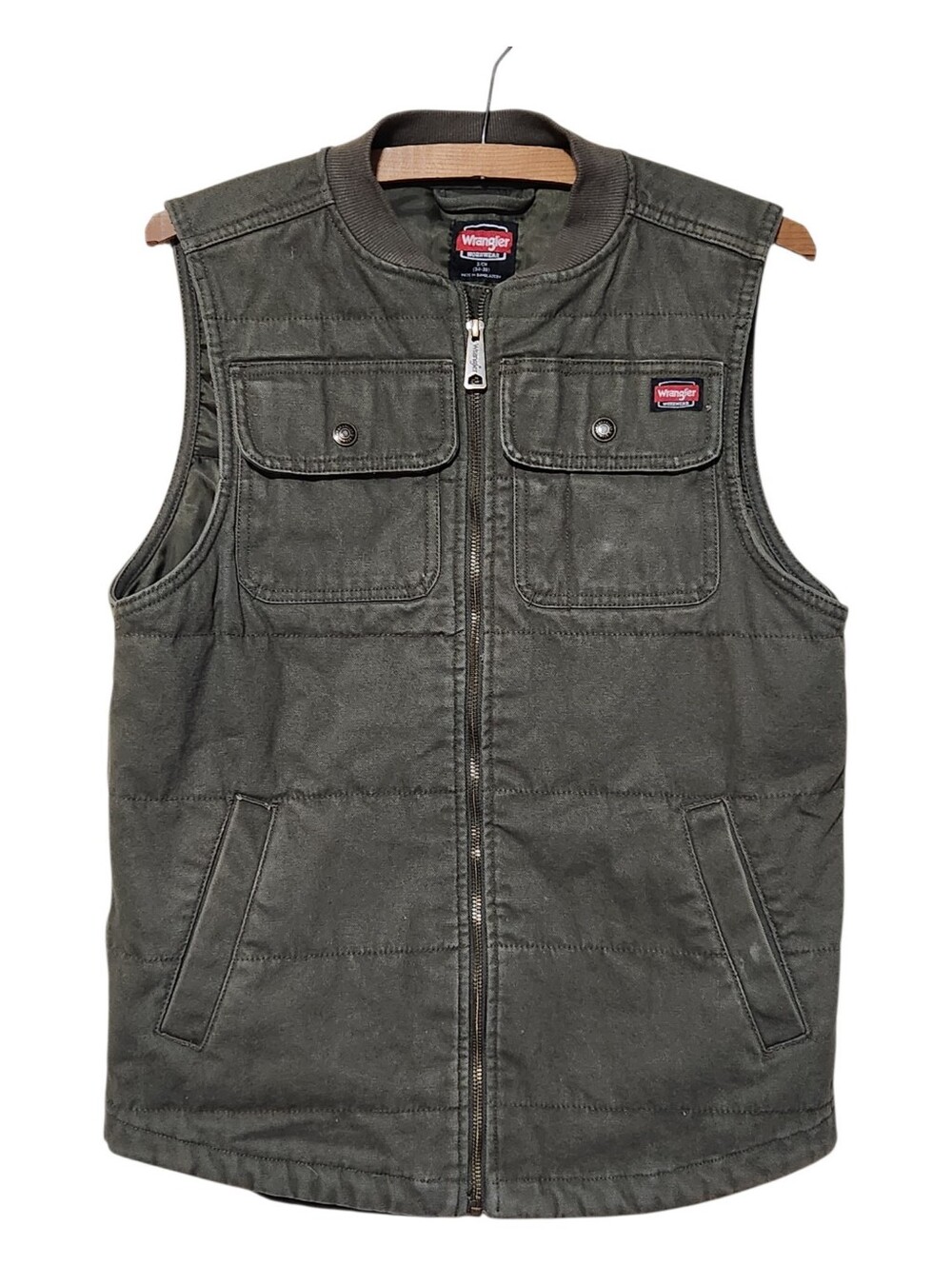 Wrangler Workwear Olive Green Quilted Utility Vest Size XS